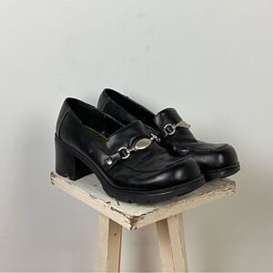 VINTAGE LOWER EAST SIDE Black Chunky Heel Loafers with Silver Accent